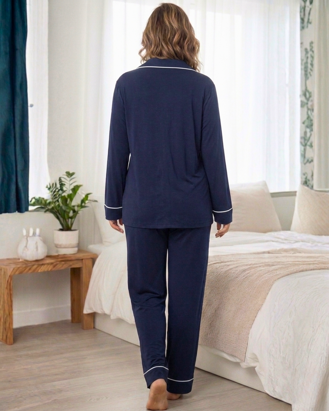 Art. 57060864 Pijama Camisero Liso Azul Marino