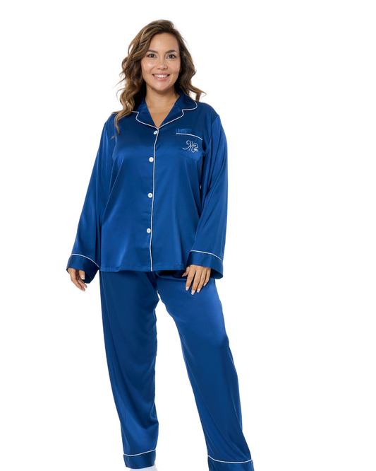 Art. 570603 Pijama largo Satén Chifón Azul Marino