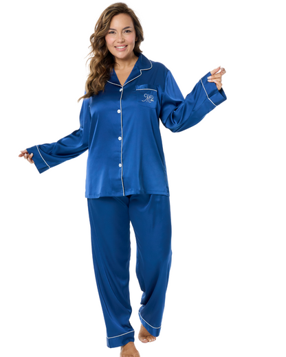 Art. 570603 Pijama largo Satén Chifón Azul Marino