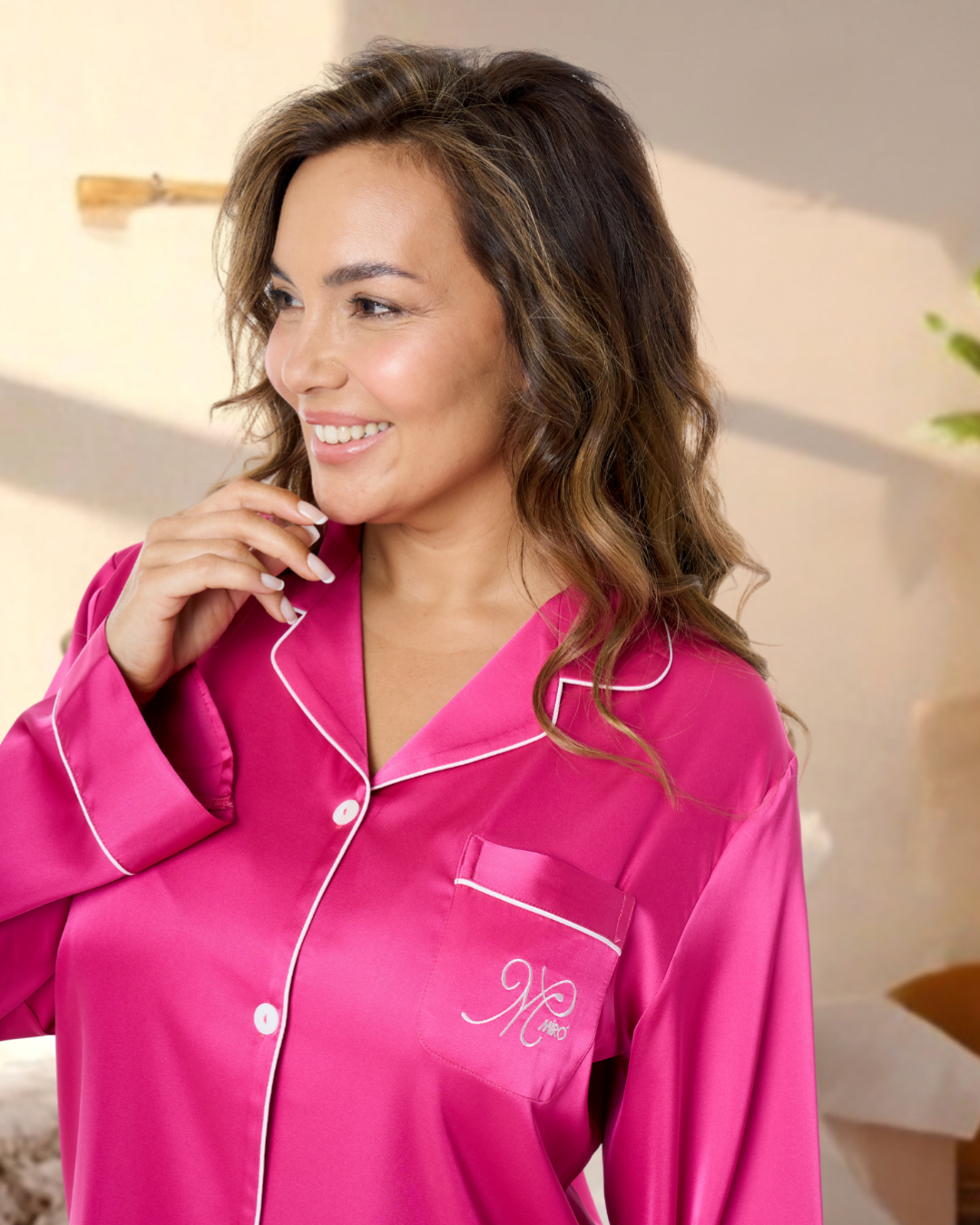 Art. 57060330 Pijama largo Satén Chifón Bordeaux