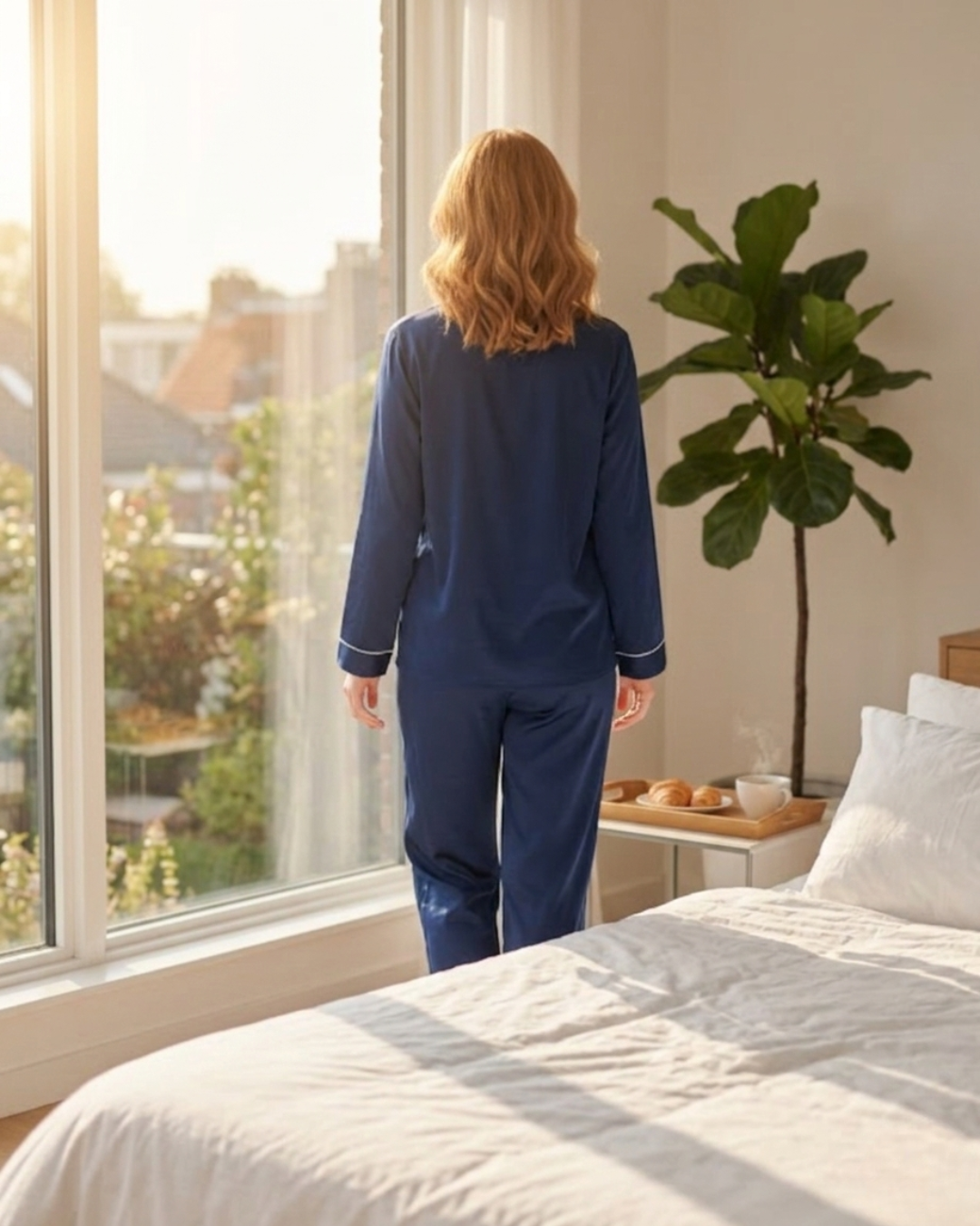 Art. 57060364 Pijama largo Satén Chifón Azul Marino