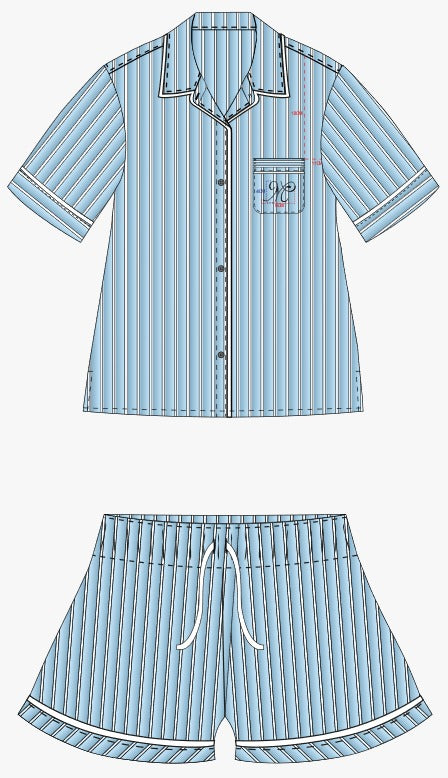 Art. 57040391 Pijama Corto Rayado Celeste Comb. 91 Satén